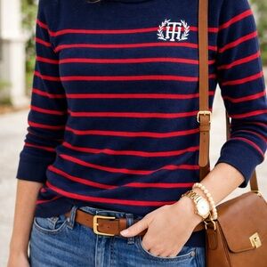 Tommy Hilfiger Navy and Red Striped Top